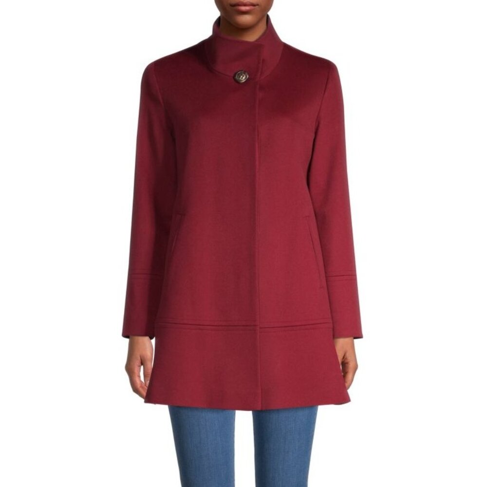 🆕FLEURETTE Wool Stand Collar Car Coat Currant 4